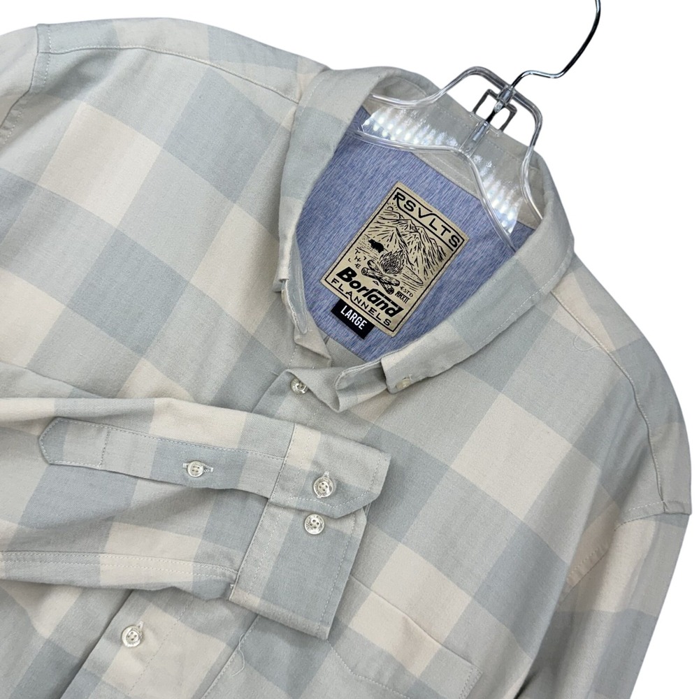 RSVLTS Shirt Mens L Blue White Buffalo Plaid Long Sleeve Button Up Casual Top